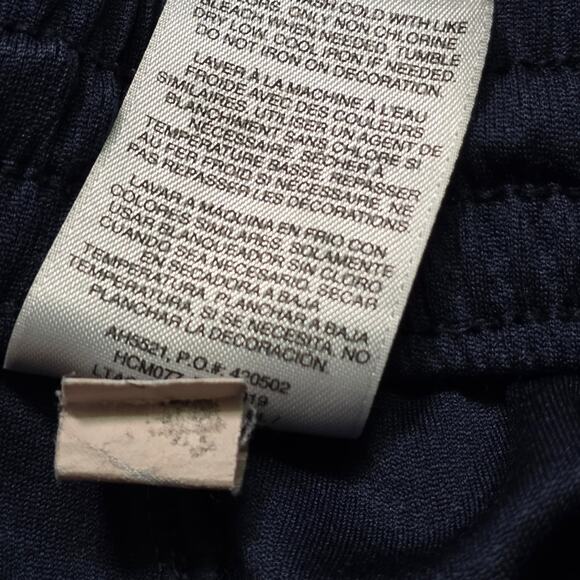 Adidas Shorts Boys L 14/16 Black Blue Terry Drawstring 3-Stripes - Picture 6 of 6